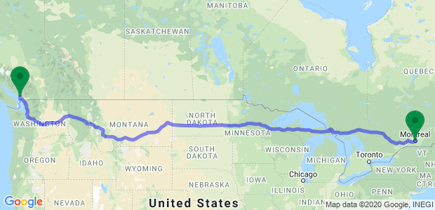 Vancouver to Montreal Movers Map